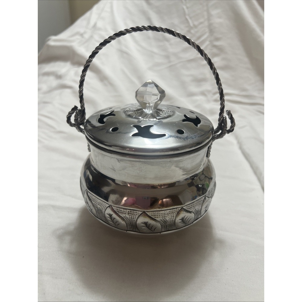 Early 2000s Claire Burke Silver-Tone Fragrance Burner Leaf Design- Made in India